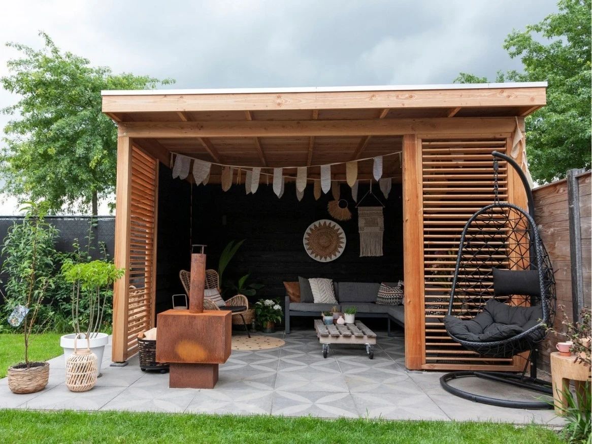 Douglas overkapping, 400 x 300, met achterwand en zijwand, Westwood Comfort Zwart - Afbeelding 2